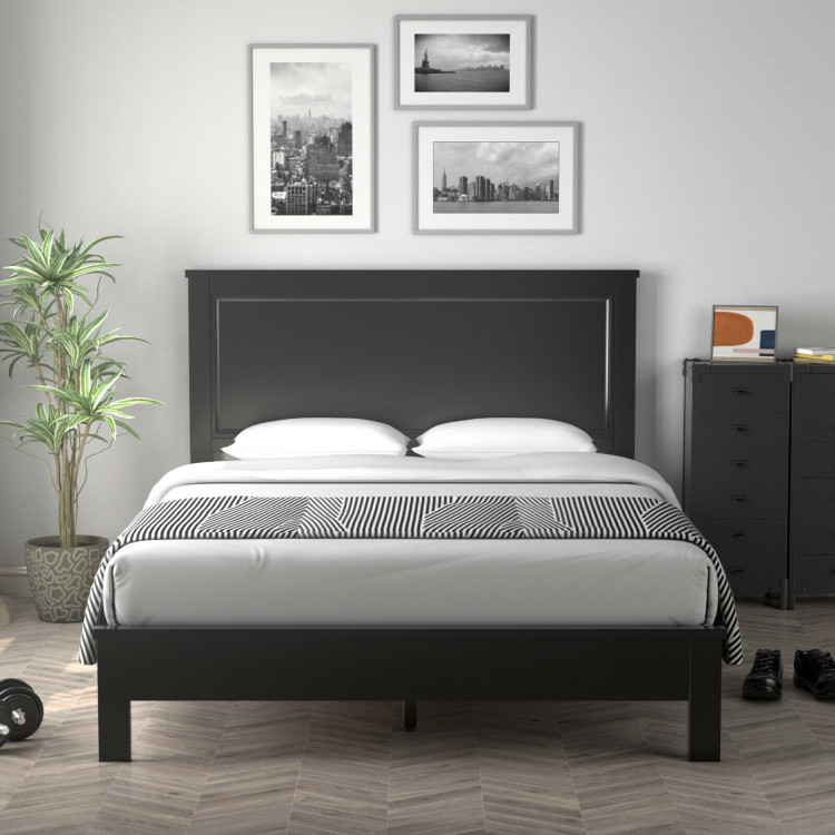 Full Size Platform Slat Bed Frame with High Headboard-BlackCostway Gallery View 6 of 10