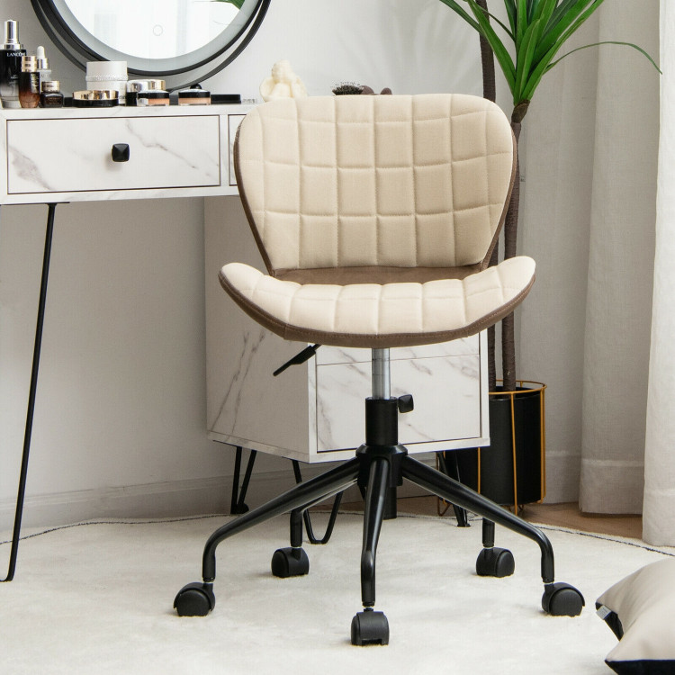 Mid Back Height Adjustable Swivel Office Chair with PU Leather-BrownCostway Gallery View 6 of 11