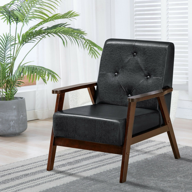 Classic Accent Armchair with Rubber Wood Legs and ArmrestsCostway Gallery View 7 of 9