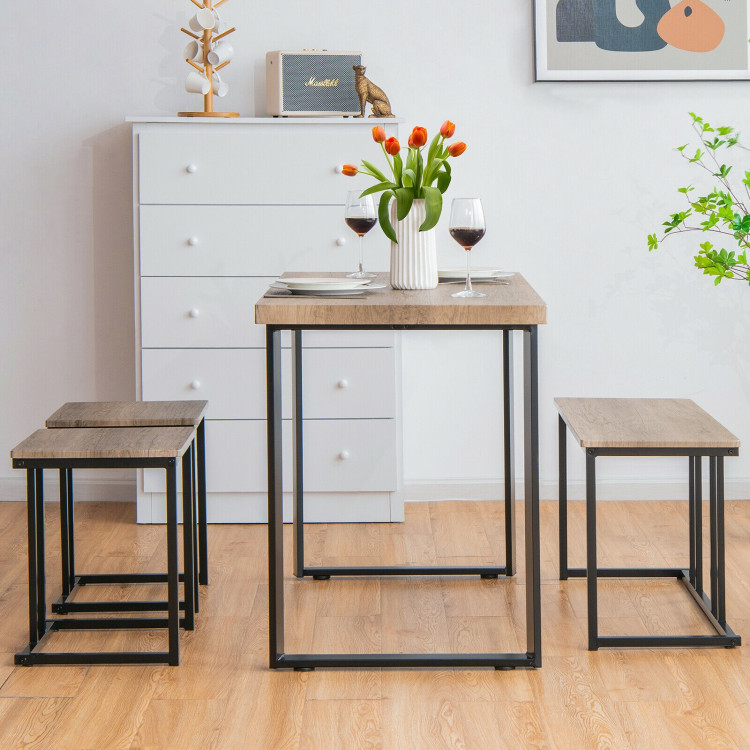 4 Pieces Industrial Dinette Set with Bench and 2 Stools-OakCostway Gallery View 6 of 11