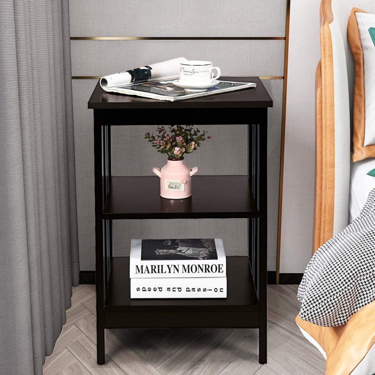 2 Pieces 3-Tier Nightstand with Reinforced Bars and Stable Structure-Dark BrownCostway Gallery View 7 of 9