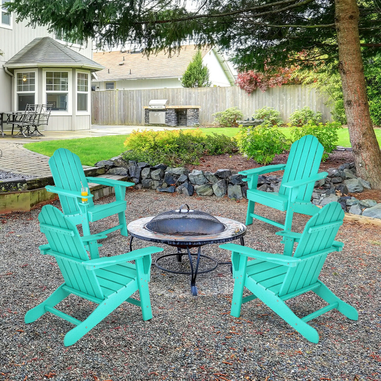 Outdoor Folding Adirondack Chair with Built-in Cup Holder for Backyard and Porch-TurquoiseCostway Gallery View 6 of 7