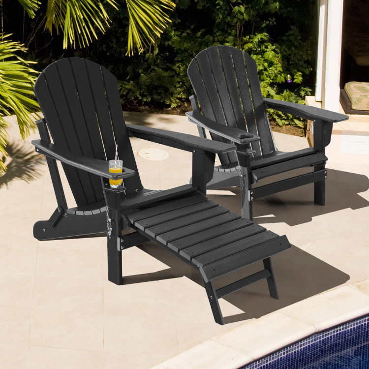 Patio All-Weather Folding Adirondack Chair with Pull-Out Ottoman-BlackCostway Gallery View 2 of 10