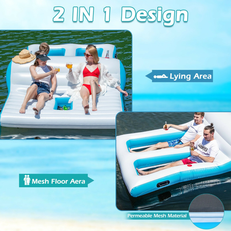 Floating 4 Person Inflatable Lounge Raft with 130W Electric Air-WhiteCostway Gallery View 3 of 10