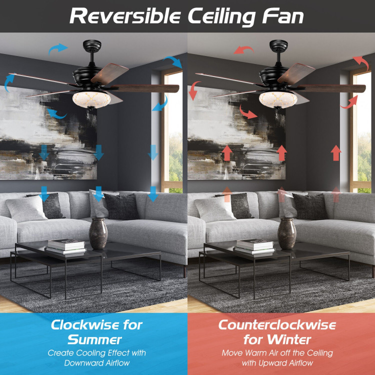 52 Inch Ceiling Fan with 3 Wind Speeds and 5 Reversible Blades-BlackCostway Gallery View 3 of 10