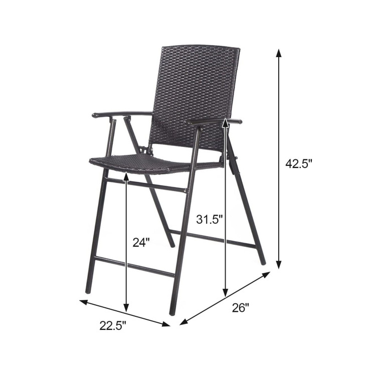 Set of 4 Folding Rattan Bar Chairs with Footrests and Armrests for Outdoors and IndoorsCostway Gallery View 4 of 12
