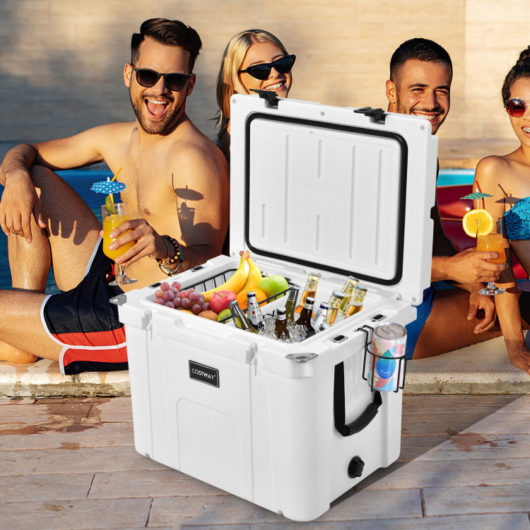55 Quart Cooler Portable Ice Chest with Cutting Board Basket for CampingCostway Gallery View 6 of 10