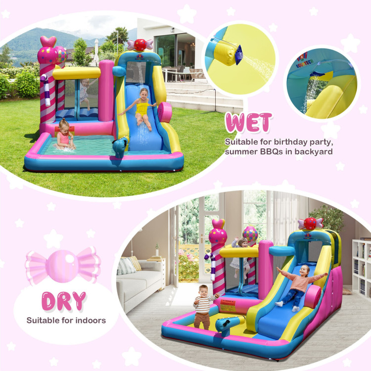 Sweet Candy Inflatable Bounce House with Water Slide and 480W BlowerCostway Gallery View 10 of 12