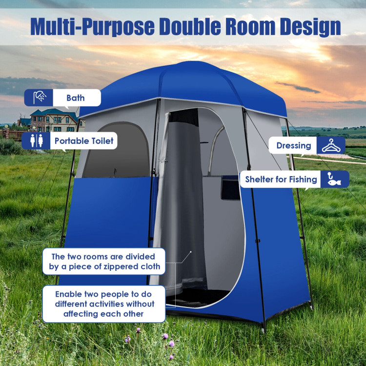 Double-Room Camping Toilet Tent with Floor and Portable Storage Bag-BlueCostway Gallery View 9 of 10