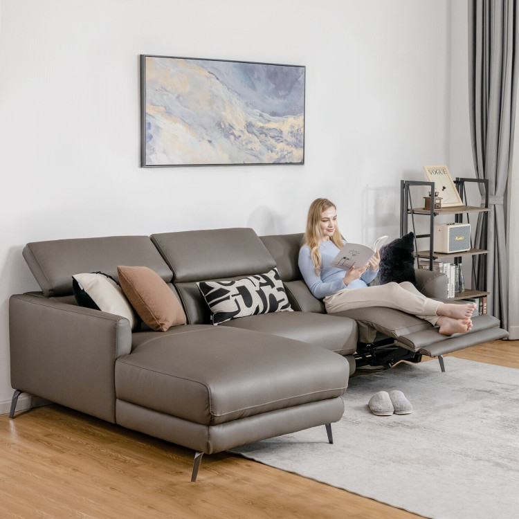 Leather Air Power Reclining Sectional Sofa with Adjustable Headrests-GrayCostway Gallery View 1 of 10