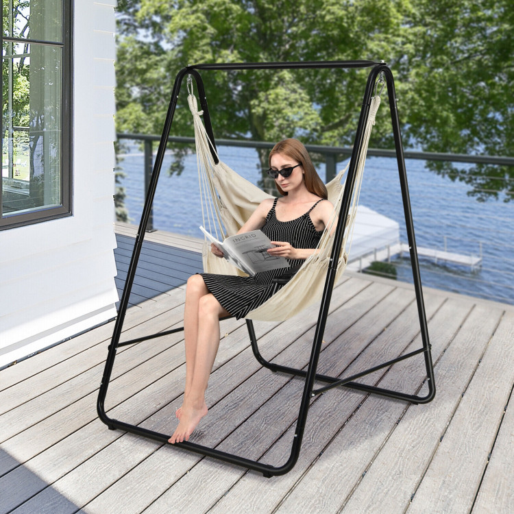 Hanging Padded Hammock Chair with Stand and Heavy Duty Steel-BeigeCostway Gallery View 2 of 10