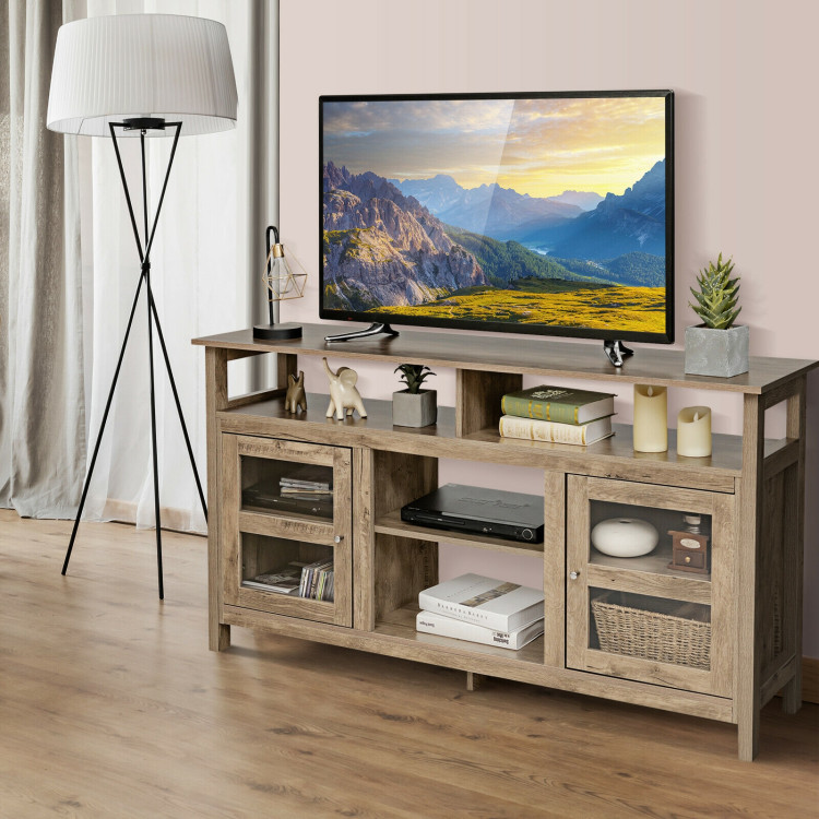 58 Inch TV Stand Entertainment Console Center with 2 Cabinets-NaturalCostway Gallery View 6 of 11