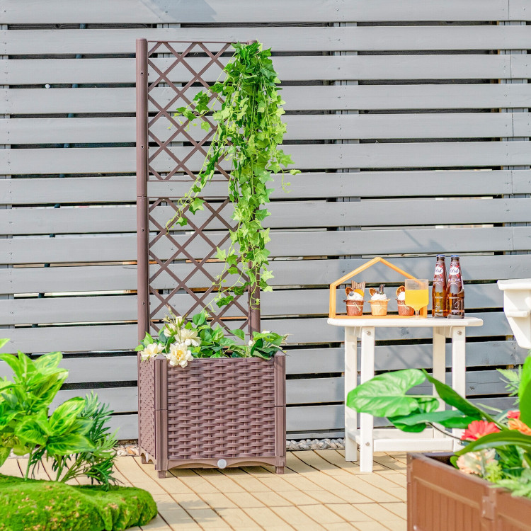 Raised Garden Bed with Trellis Planter Box for Climbing Plants -BrownCostway Gallery View 6 of 9