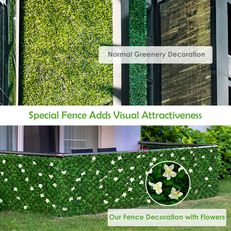 4 Pieces Expandable Faux Ivy Privacy Screen Fence Panel Pack with Flower-WhiteCostway Gallery View 8 of 10