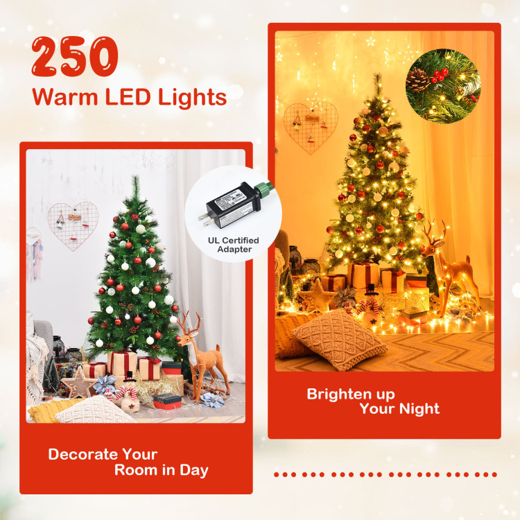 6 Feet Pre-lit Artificial Hinged Christmas Tree with LED Lights-6 ftCostway Gallery View 9 of 10