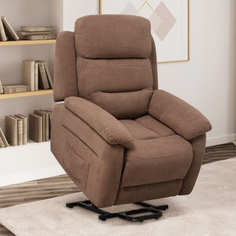 Power Lift Recliner Sofa with Side Pocket and Remote Control-BrownCostway Gallery View 7 of 12