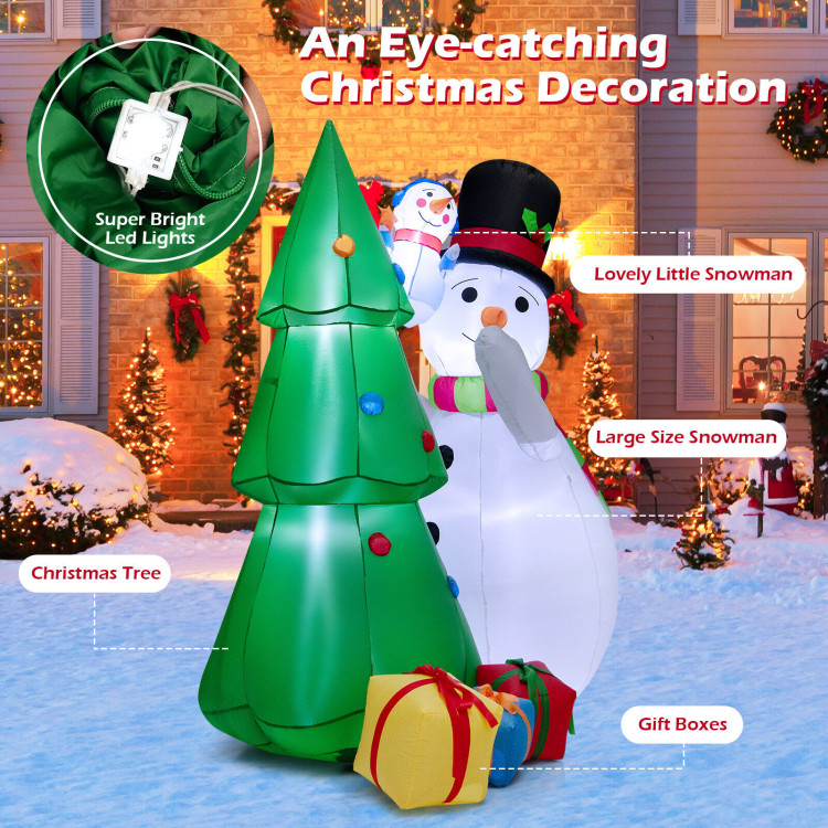 6 Feet Tall Inflatable Christmas Snowman and Tree Decoration Set with LED LightsCostway Gallery View 7 of 10