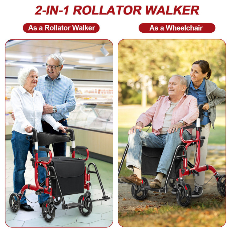 Folding Rollator Walker with 8-inch Wheels and Seat - Gallery View 5 of 10