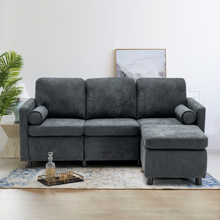 3 Seat L-Shape Movable Convertible Sectional Sofa with Ottoman-GrayCostway Gallery View 6 of 10