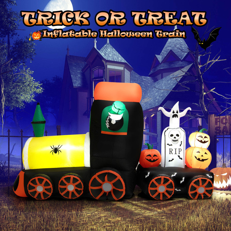 8 Feet Halloween Inflatable Skeleton Ride on Train with LED LightsCostway Gallery View 6 of 10