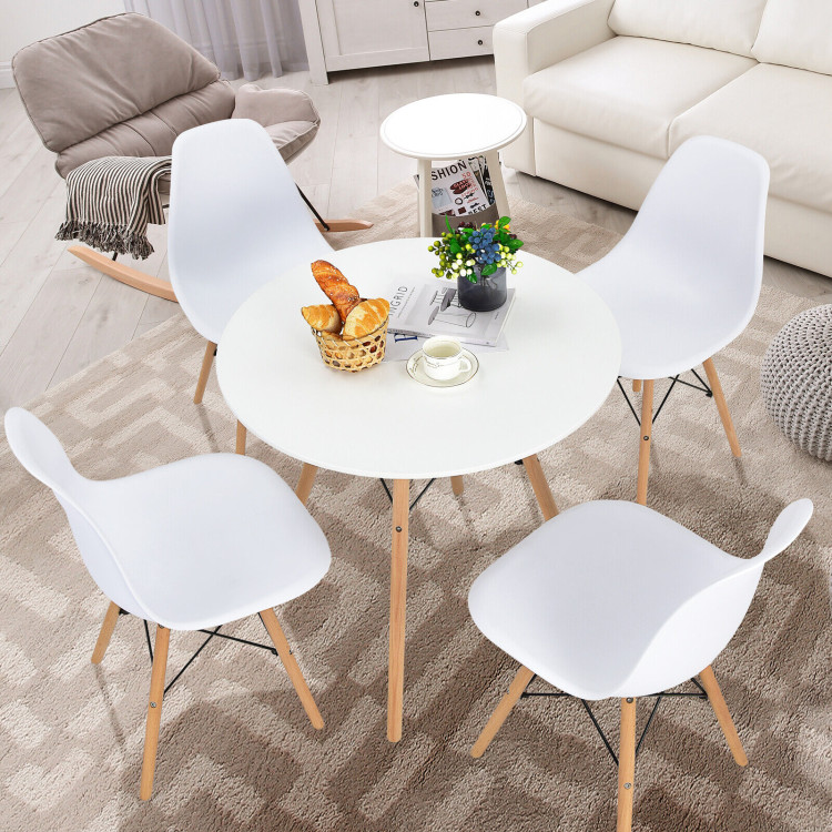 Round Modern Dining Table with Solid Wooden Leg-WhiteCostway Gallery View 7 of 10