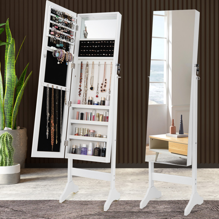 Adjustable Standing Jewelry Cabinet with Full Length Mirror-White - Gallery View 6 of 11