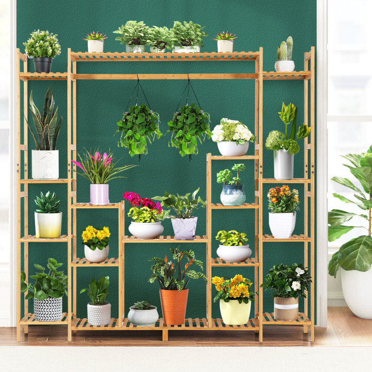 9-Tier Bamboo Plant Stand with Hanging RackCostway Gallery View 6 of 11
