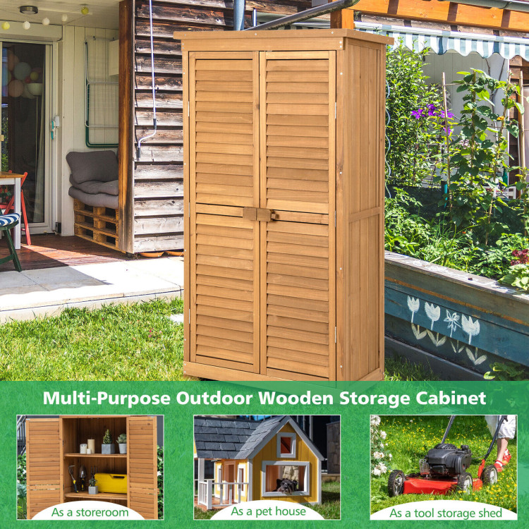 Churanty Wooden Storage Shed, Outdoor Storage Cabinet, Vertical Garden Shed  for Tools Garden Accessories, Natural Wood Color Outside Storage Sheds 