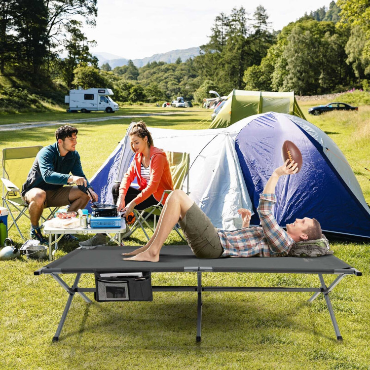 Extra Wide Folding Camping Bed with Carry Bag and Storage Bag-GrayCostway Gallery View 2 of 12