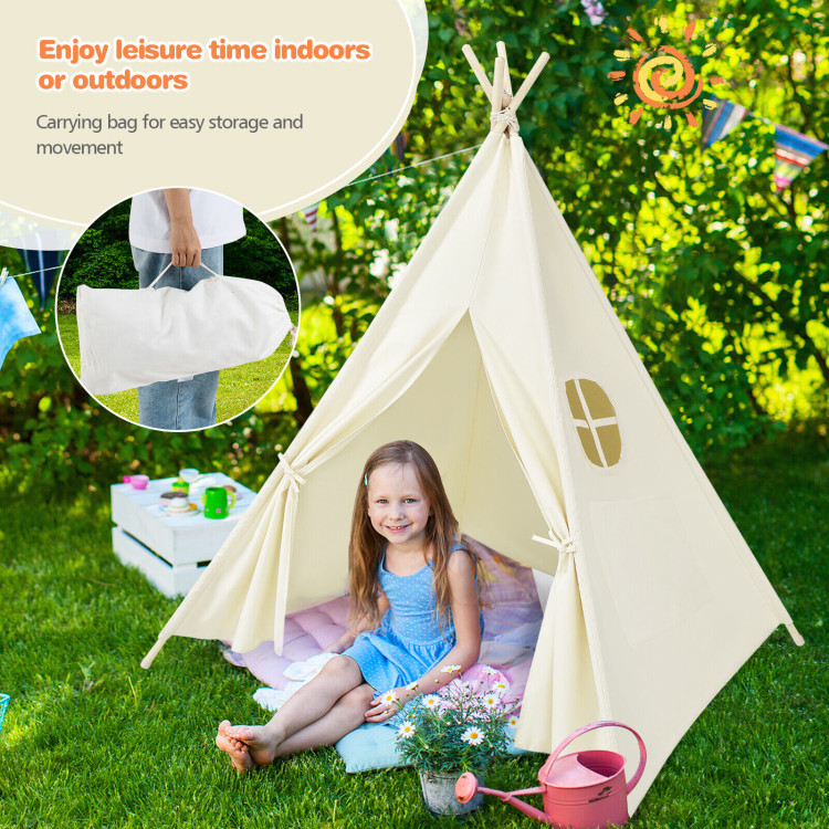 Foldable Kids Canvas Teepee Play TentCostway Gallery View 2 of 10