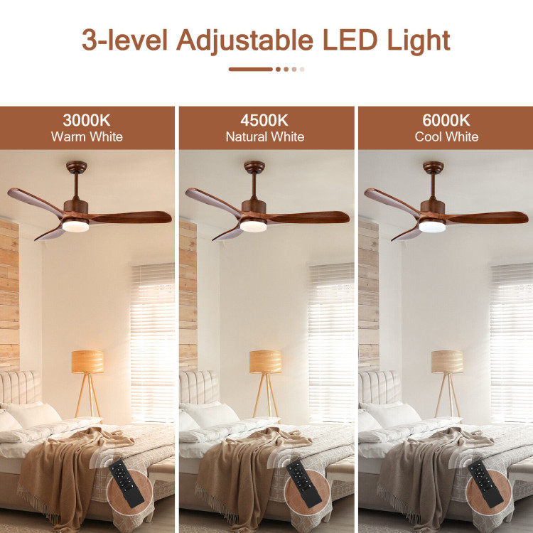 52 Inch Reversible Ceiling Fan with LED Light and Adjustable Temperature-BrownCostway Gallery View 7 of 10