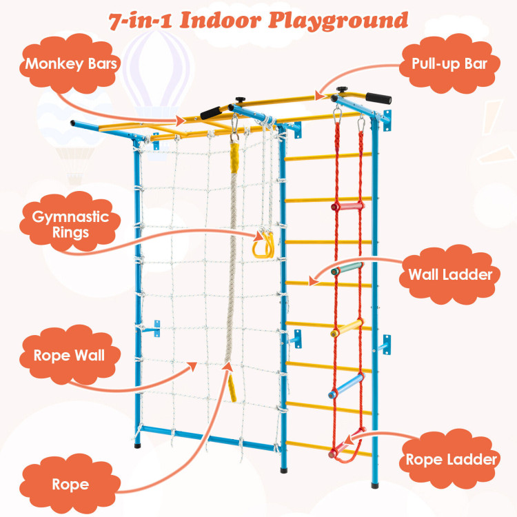 7 In 1 Kids Indoor Gym Playground Swedish Wall Ladder-YellowCostway Gallery View 5 of 11