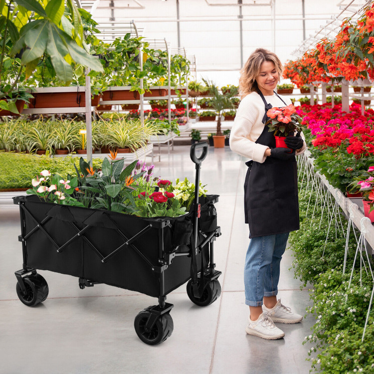 Folding Utility Garden Cart with Wide Wheels and Adjustable Handle-BlackCostway Gallery View 1 of 10