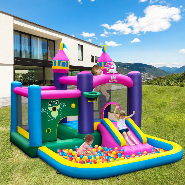 6-in-1 Kids Inflatable Unicorn-themed Bounce House with 735W BlowerCostway Gallery View 1 of 11