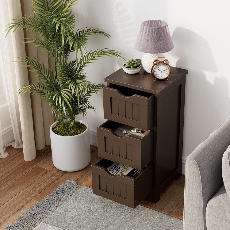 Accent Bathroom Floor Standing Storage Cabinet Unit With 3-Large Drawers