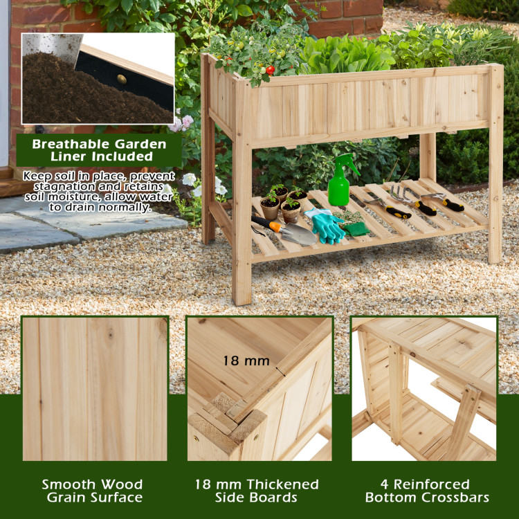 47 Inch Wooden Raised Garden Bed with Bottom Shelf and Bed LinerCostway Gallery View 10 of 10