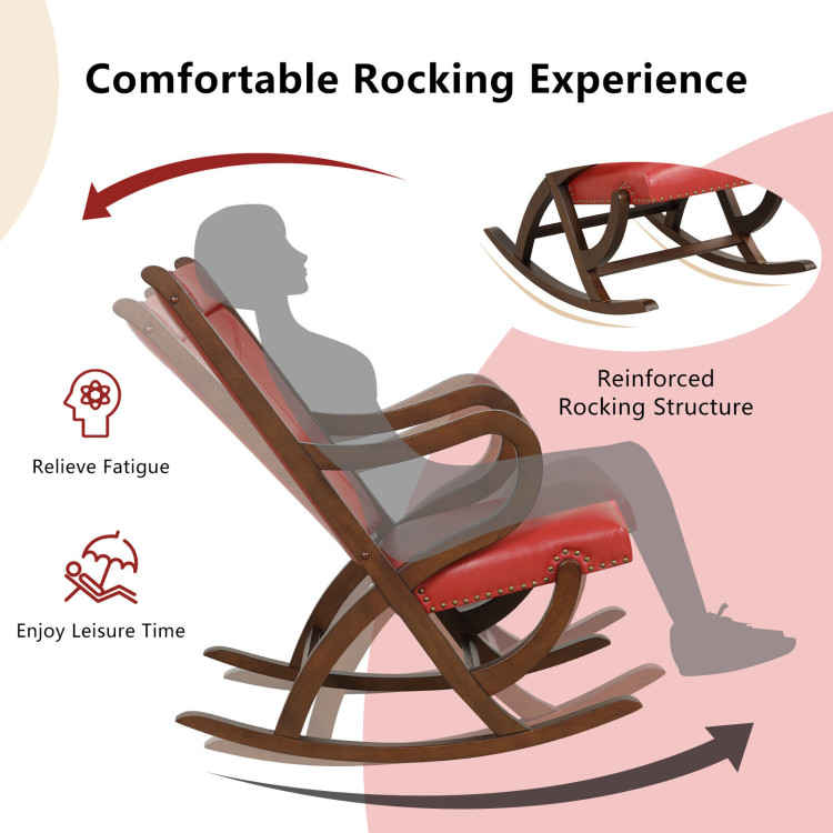 Modern Rocking Chair with PU Cushion and Rubber Wood Frame - Costway