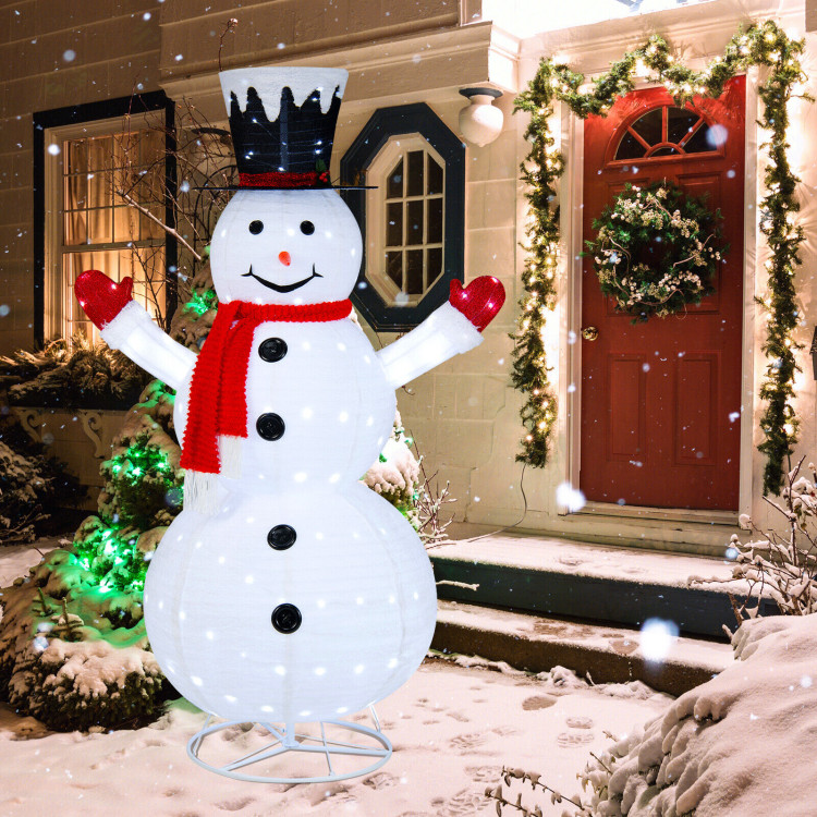 6 Feet Lighted Snowman with Top Hat and Red Scarf-WhiteCostway Gallery View 6 of 12