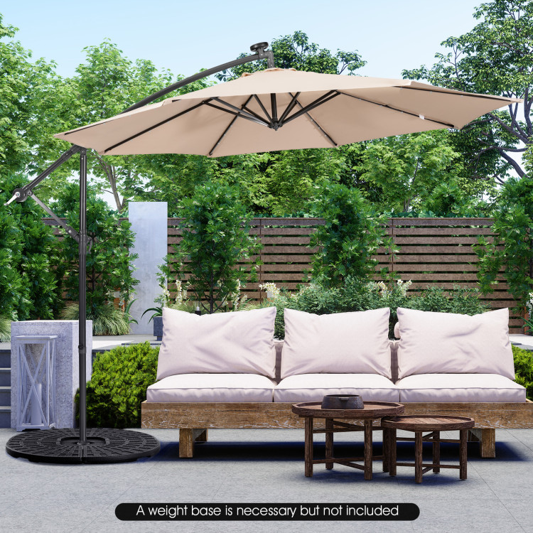 10 Feet Patio Solar Powered Cantilever Umbrella with Tilting System-BeigeCostway Gallery View 6 of 10