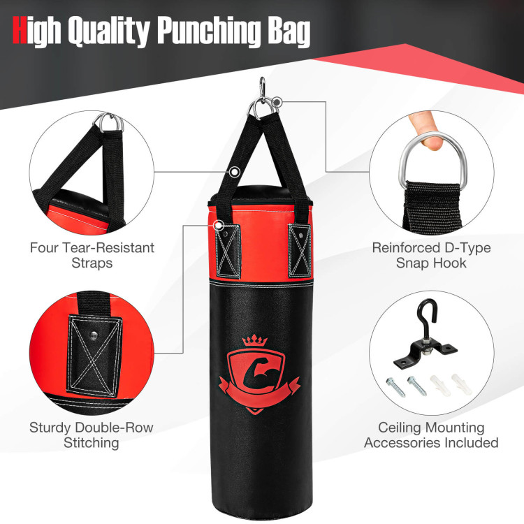 11 Pounds Kids Hanging Punching Bag Set with Punching Gloves-BlackCostway Gallery View 5 of 10