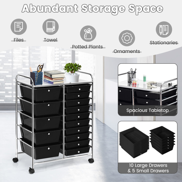 15-Drawer Utility Rolling Organizer Cart Multi-Use Storage - Costway