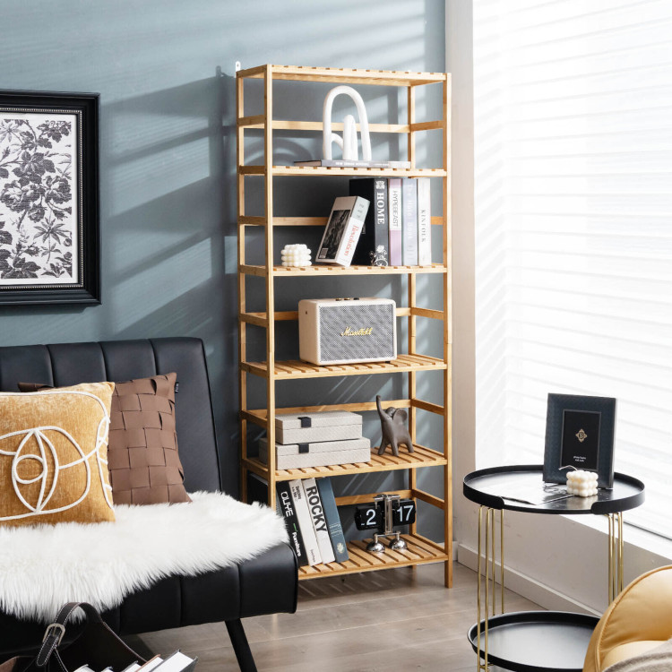 6-Tier Bamboo Bookshelf with Adjustable Shelves-NaturalCostway Gallery View 6 of 10