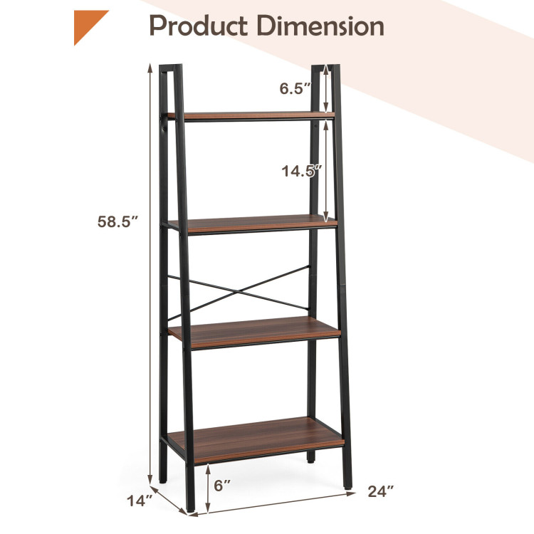 4-Tier Freestanding Open Bookshelf with Metal Frame and Anti-toppling Device-Rustic BrownCostway Gallery View 4 of 10