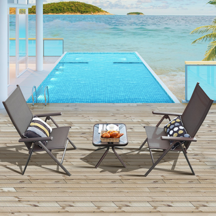 2 Pieces Patio Folding Dining Chairs Aluminium Adjustable Back-GrayCostway Gallery View 7 of 12
