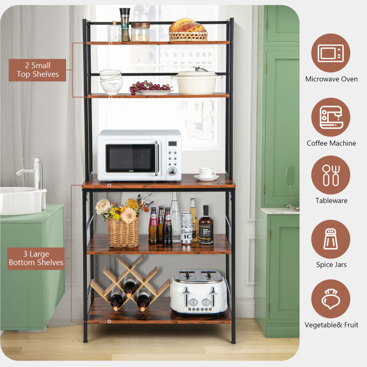 Kitchen Bakers Rack with Hutch, 5-Tier Kitchen Utility Storage Shelf - N/A - Brown