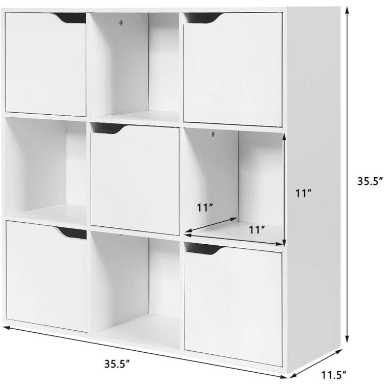Free Standing 9 Cube Storage Wood Divider Bookcase for Home and Office-WhiteCostway Gallery View 5 of 12