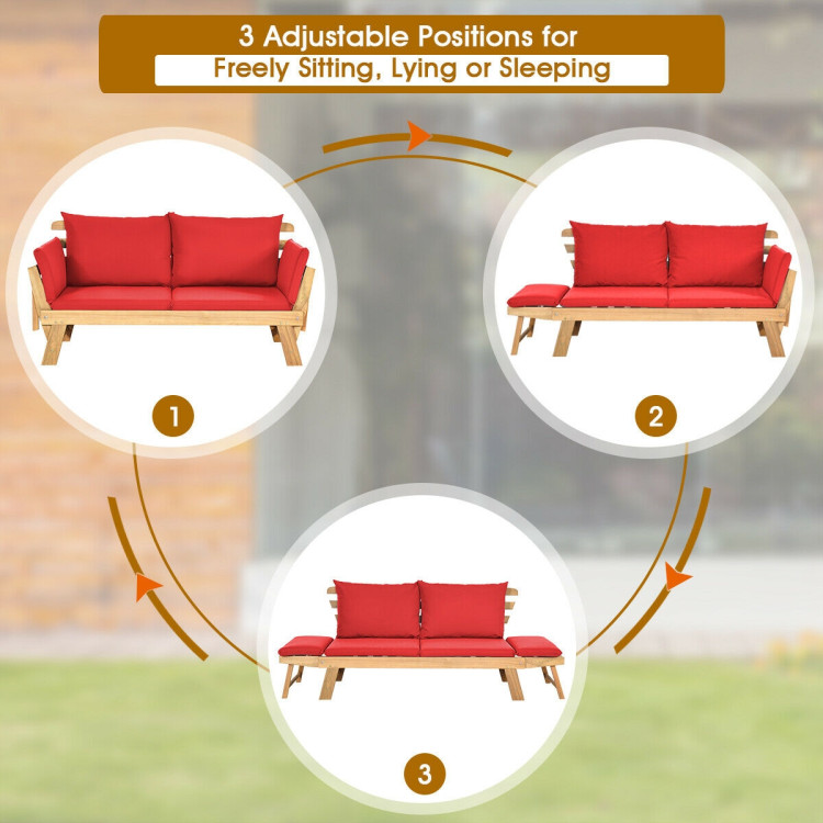 Adjustable  Patio Convertible Sofa with Thick Cushion -RedCostway Gallery View 13 of 14