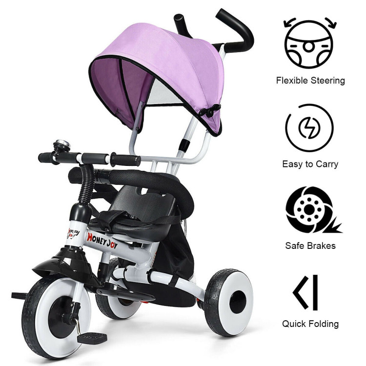 4-in-1 Kids Baby Stroller Tricycle Detachable Learning Toy Bike-PinkCostway Gallery View 5 of 11