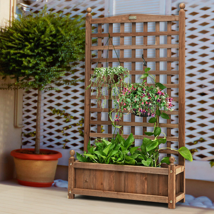 Solid Free Standing Wood Planter Box with Trellis for GardenCostway Gallery View 2 of 12
