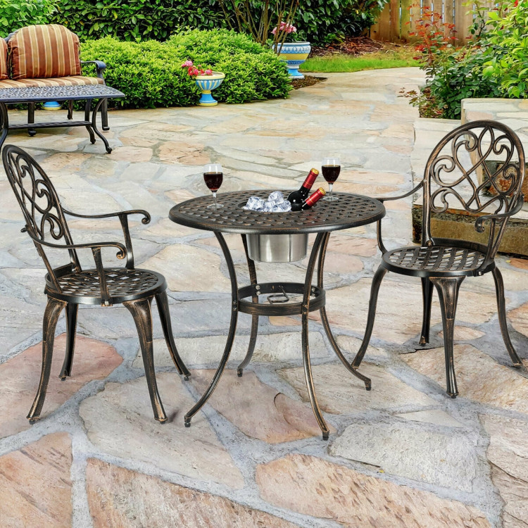3 Pieces Outdoor Set Patio Bistro with Attached Removable Ice BucketCostway Gallery View 2 of 12